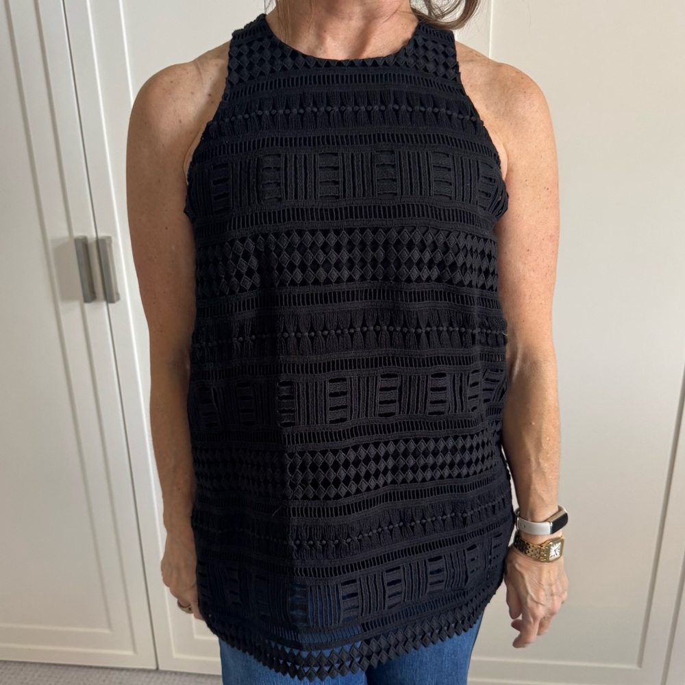 Vince Black Crochet Sleeveless Tank Top